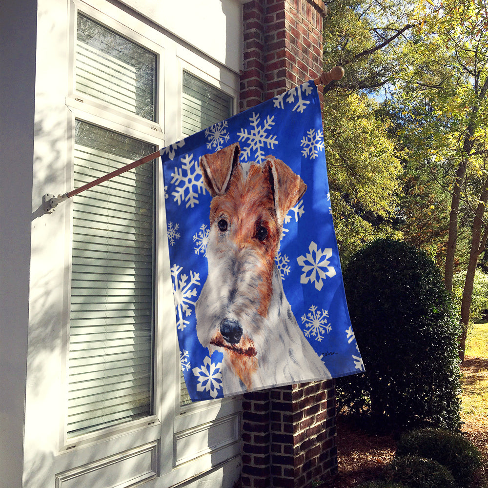 Wire Fox Terrier Winter Snowflakes Flag Canvas House Size SC9772CHF  the-store.com.