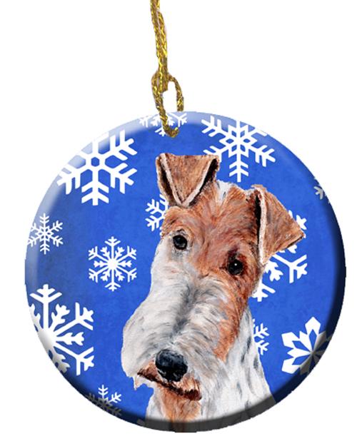 Wire Fox Terrier Winter Snowflakes Ceramic Ornament SC9772CO1 by Caroline&#39;s Treasures