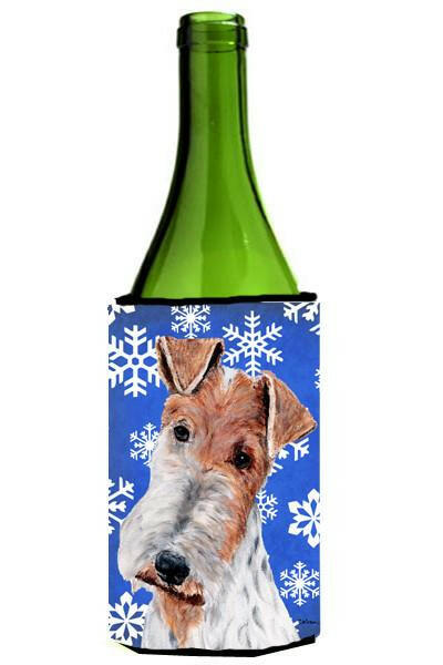 Wire Fox Terrier Winter Snowflakes Wine Bottle Beverage Insulator Hugger SC9772LITERK by Caroline&#39;s Treasures