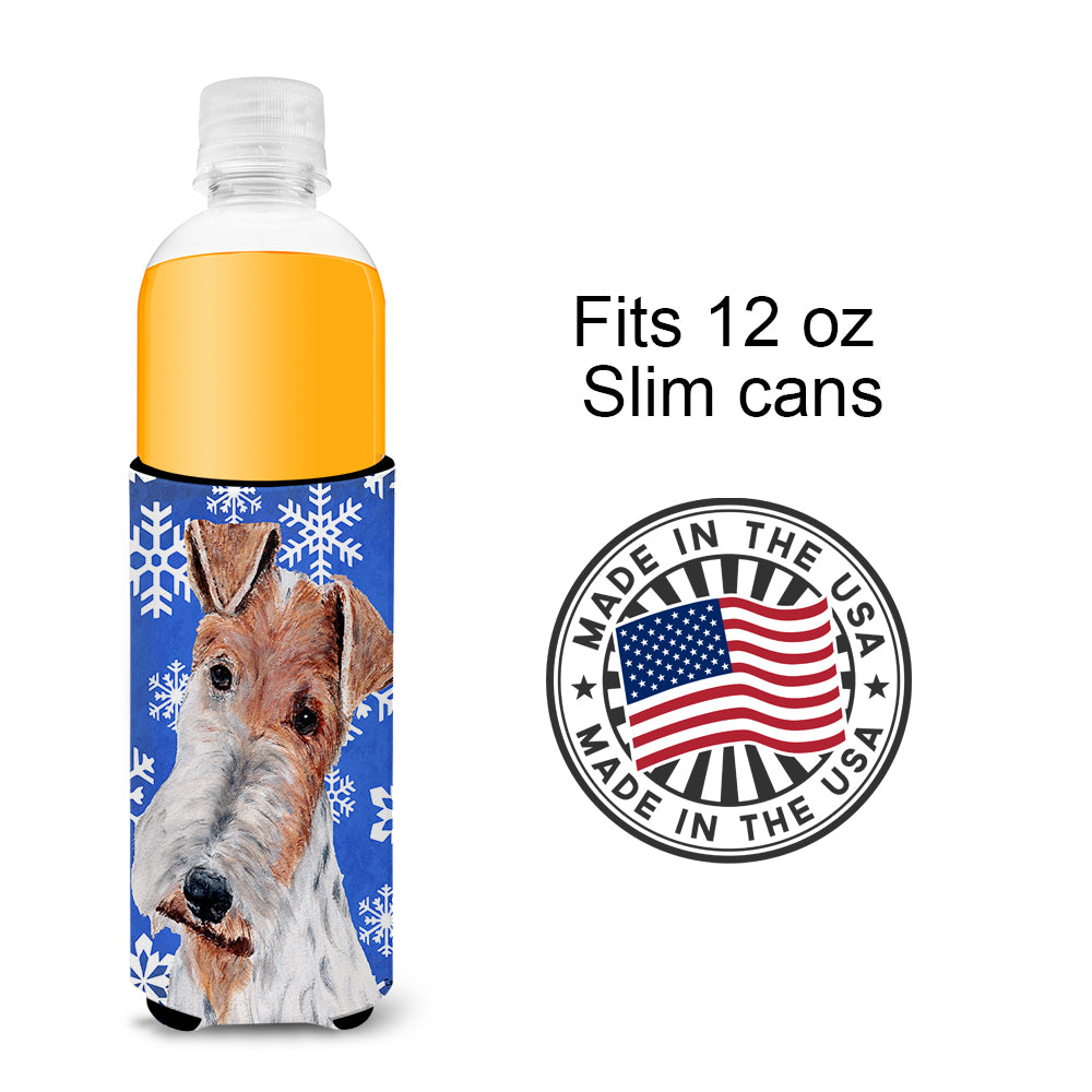 Wire Fox Terrier Winter Snowflakes Ultra Beverage Insulators for slim cans SC9772MUK