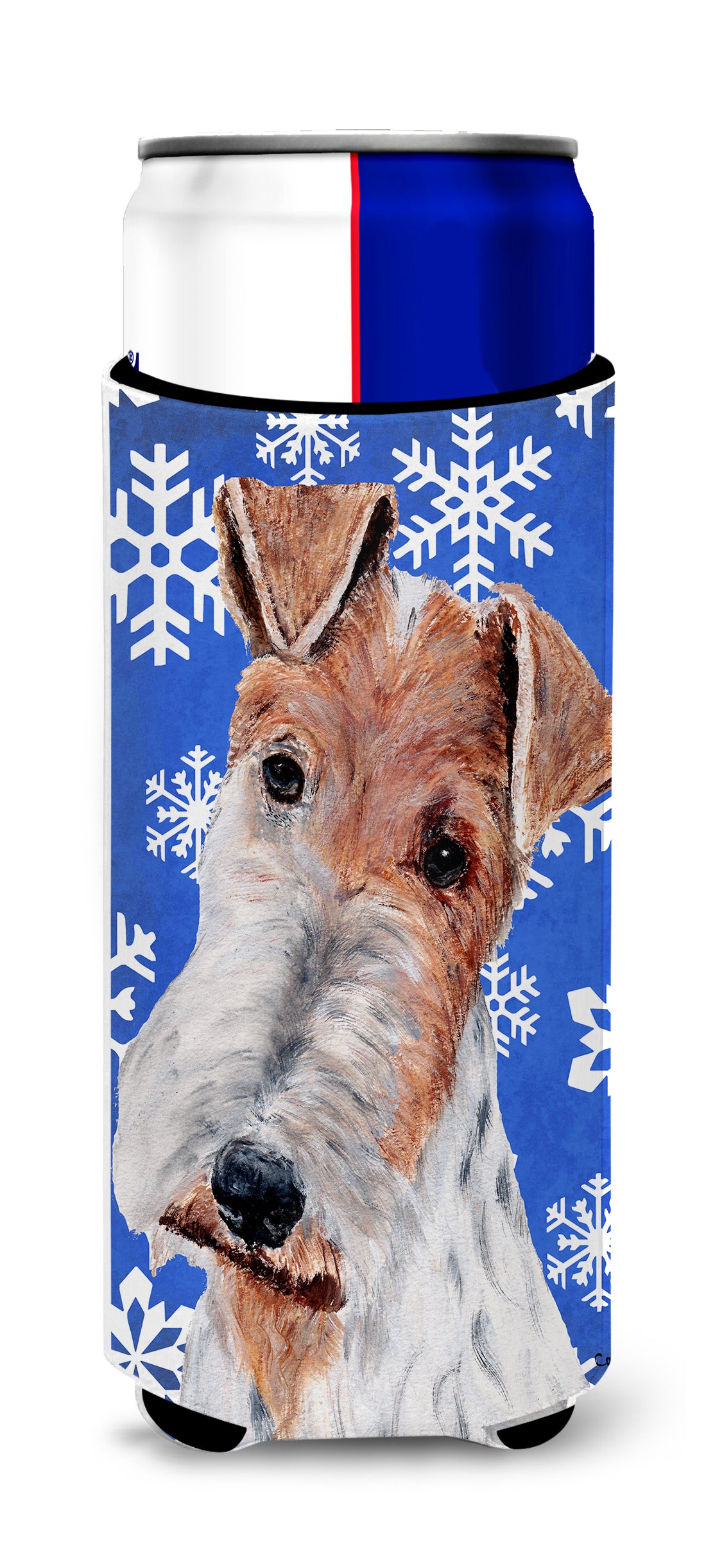 Wire Fox Terrier Winter Snowflakes Ultra Beverage Insulators for slim cans SC9772MUK.