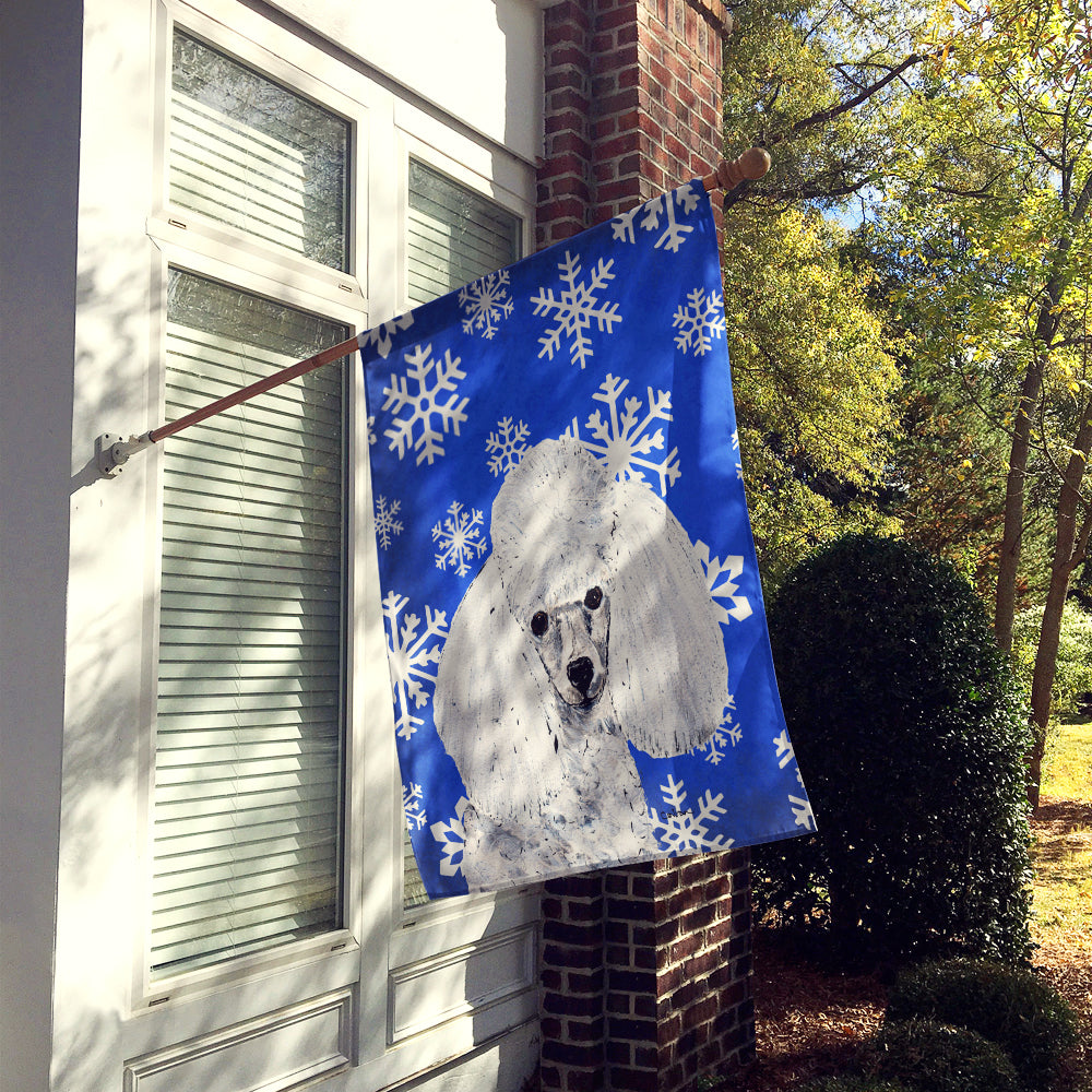 White Toy Poodle Winter Snowflakes Flag Canvas House Size SC9773CHF  the-store.com.