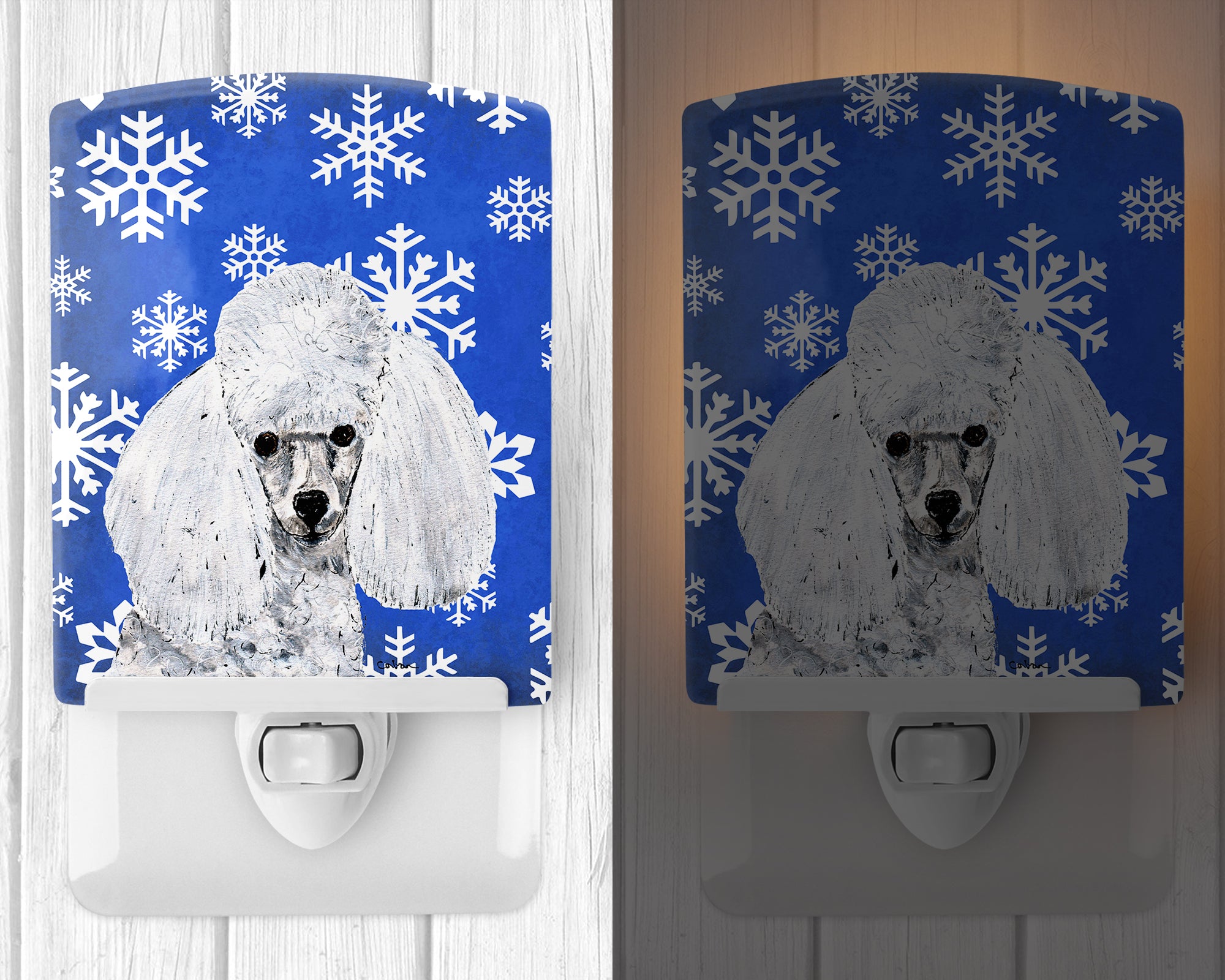 White Toy Poodle Winter Snowflakes Ceramic Night Light SC9773CNL - the-store.com