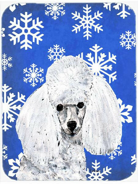 White Toy Poodle Winter Snowflakes Glass Cutting Board Large Size SC9773LCB by Caroline's Treasures