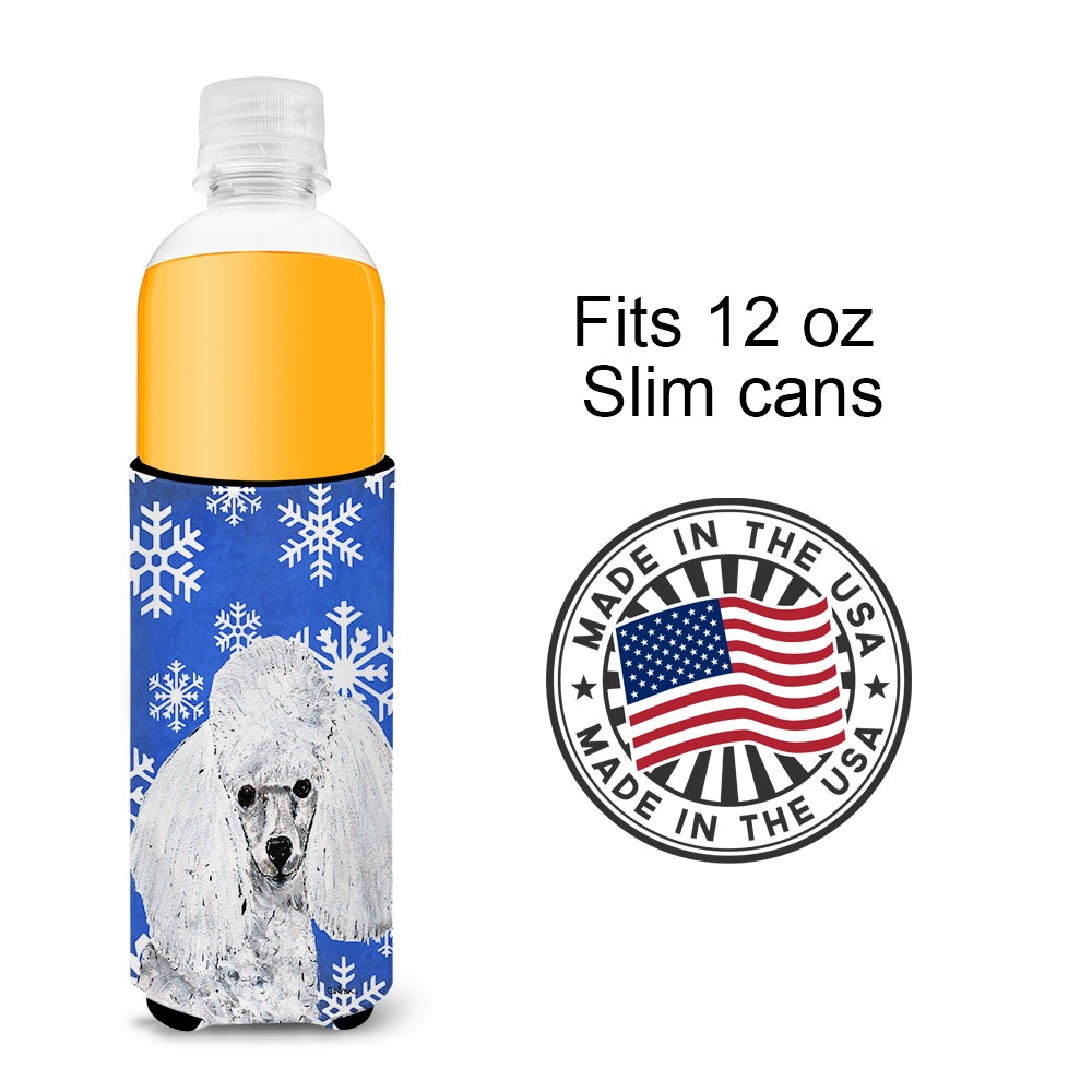 White Toy Poodle Winter Snowflakes Ultra Beverage Insulators for slim cans SC9773MUK.