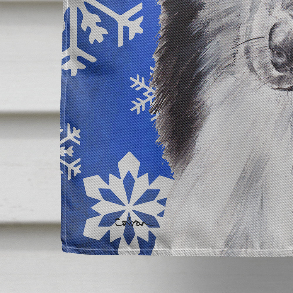 Black and White Collie Winter Snowflakes Flag Canvas House Size SC9774CHF  the-store.com.