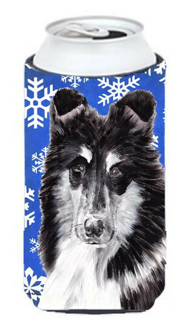 Black and White Collie Winter Snowflakes Tall Boy Beverage Insulator Hugger SC9774TBC by Caroline&#39;s Treasures