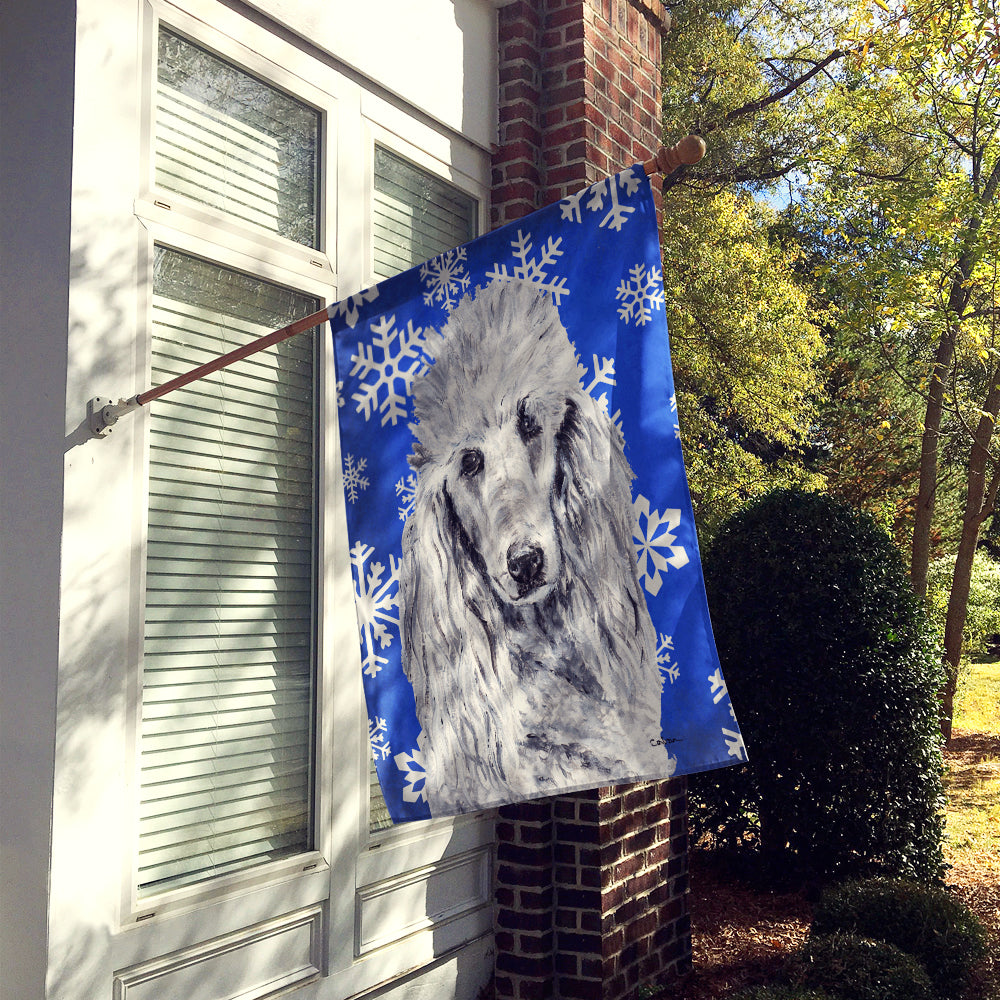 White Standard Poodle Winter Snowflakes Flag Canvas House Size SC9775CHF  the-store.com.