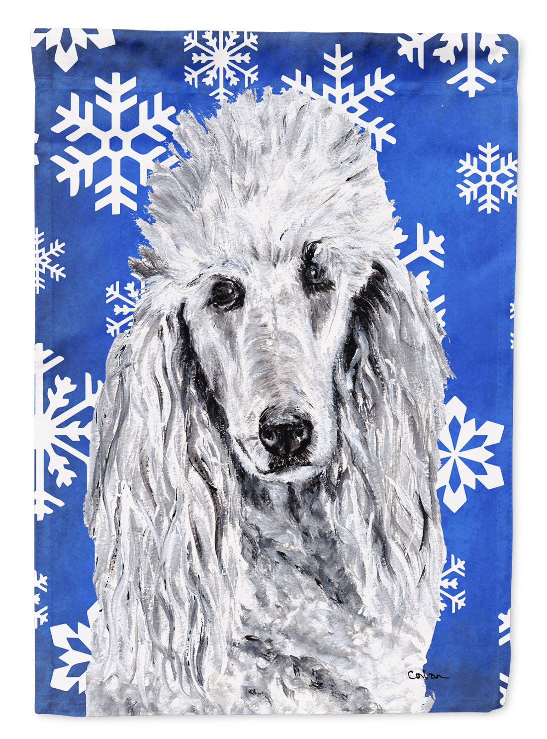 White Standard Poodle Winter Snowflakes Flag Canvas House Size SC9775CHF