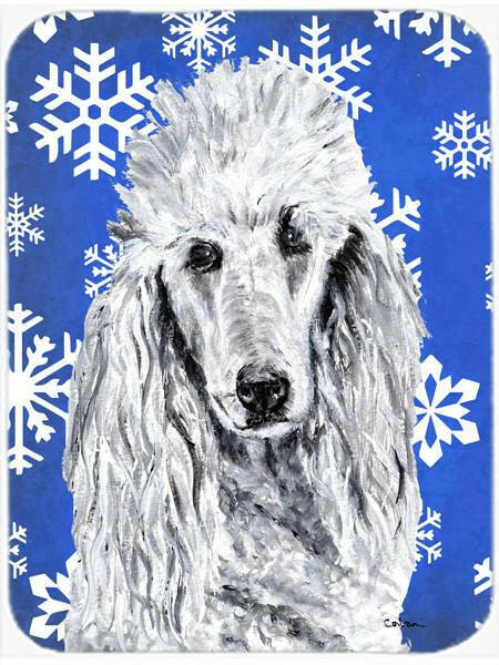 White Standard Poodle Winter Snowflakes Glass Cutting Board Large Size SC9775LCB by Caroline&#39;s Treasures