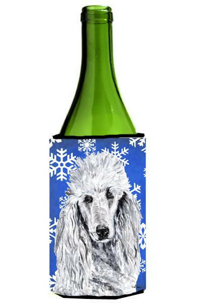 White Standard Poodle Winter Snowflakes Wine Bottle Beverage Insulator Hugger SC9775LITERK by Caroline&#39;s Treasures