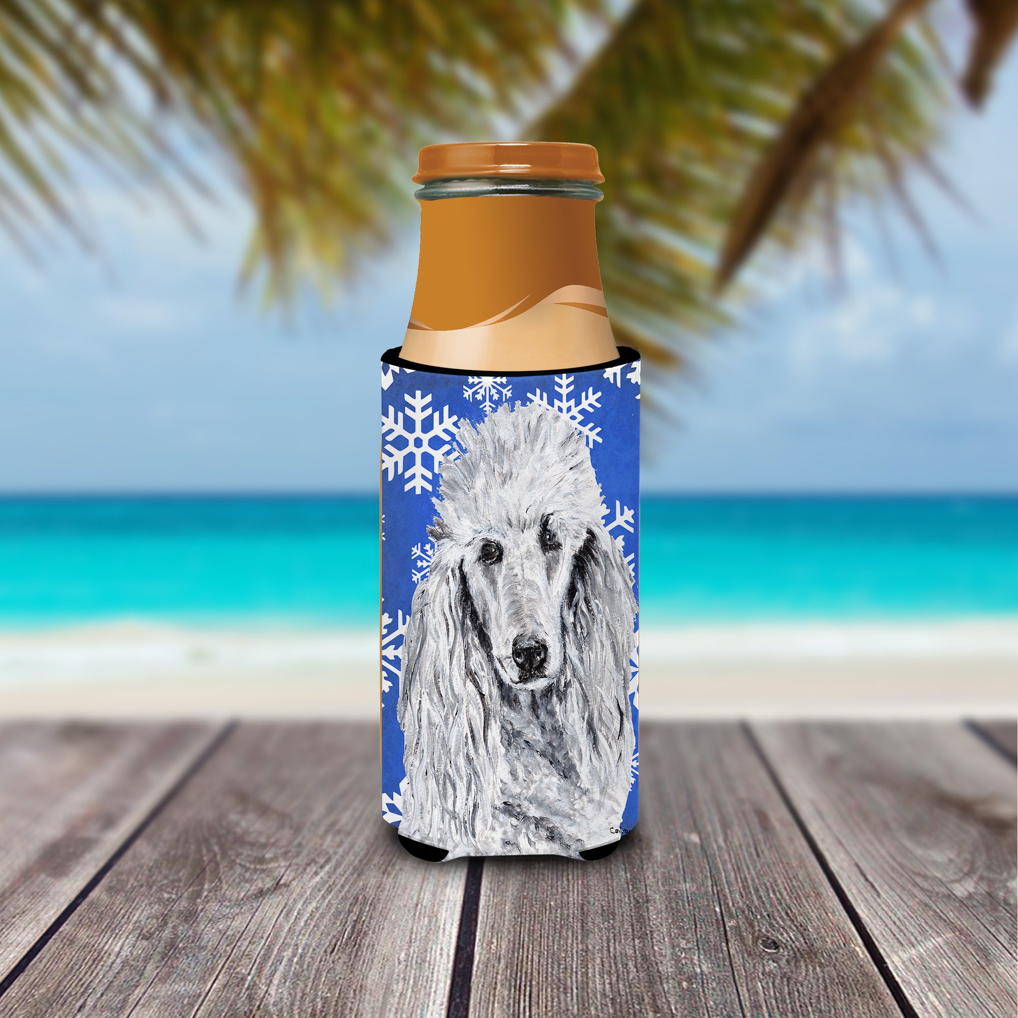 White Standard Poodle Winter Snowflakes Ultra Beverage Insulators for slim cans SC9775MUK