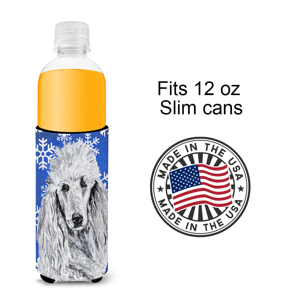 White Standard Poodle Winter Snowflakes Ultra Beverage Insulators for slim cans SC9775MUK.