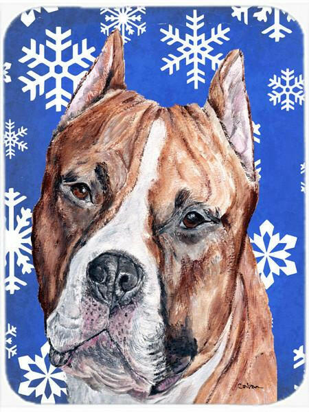 Staffordshire Bull Terrier Staffie Winter Snowflakes Glass Cutting Board Large Size SC9776LCB by Caroline&#39;s Treasures