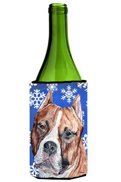 Staffordshire Bull Terrier Staffie Winter Snowflakes Wine Bottle Beverage Insulator Hugger SC9776LITERK by Caroline&#39;s Treasures