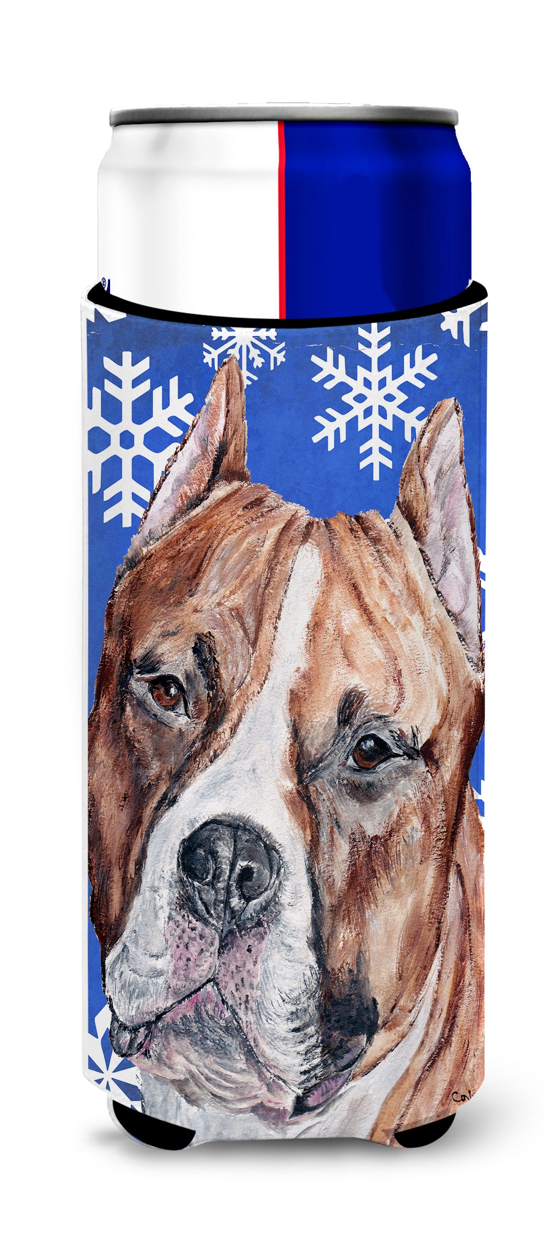 Staffordshire Bull Terrier Staffie Winter Snowflakes Ultra Beverage Insulators for slim cans SC9776MUK.