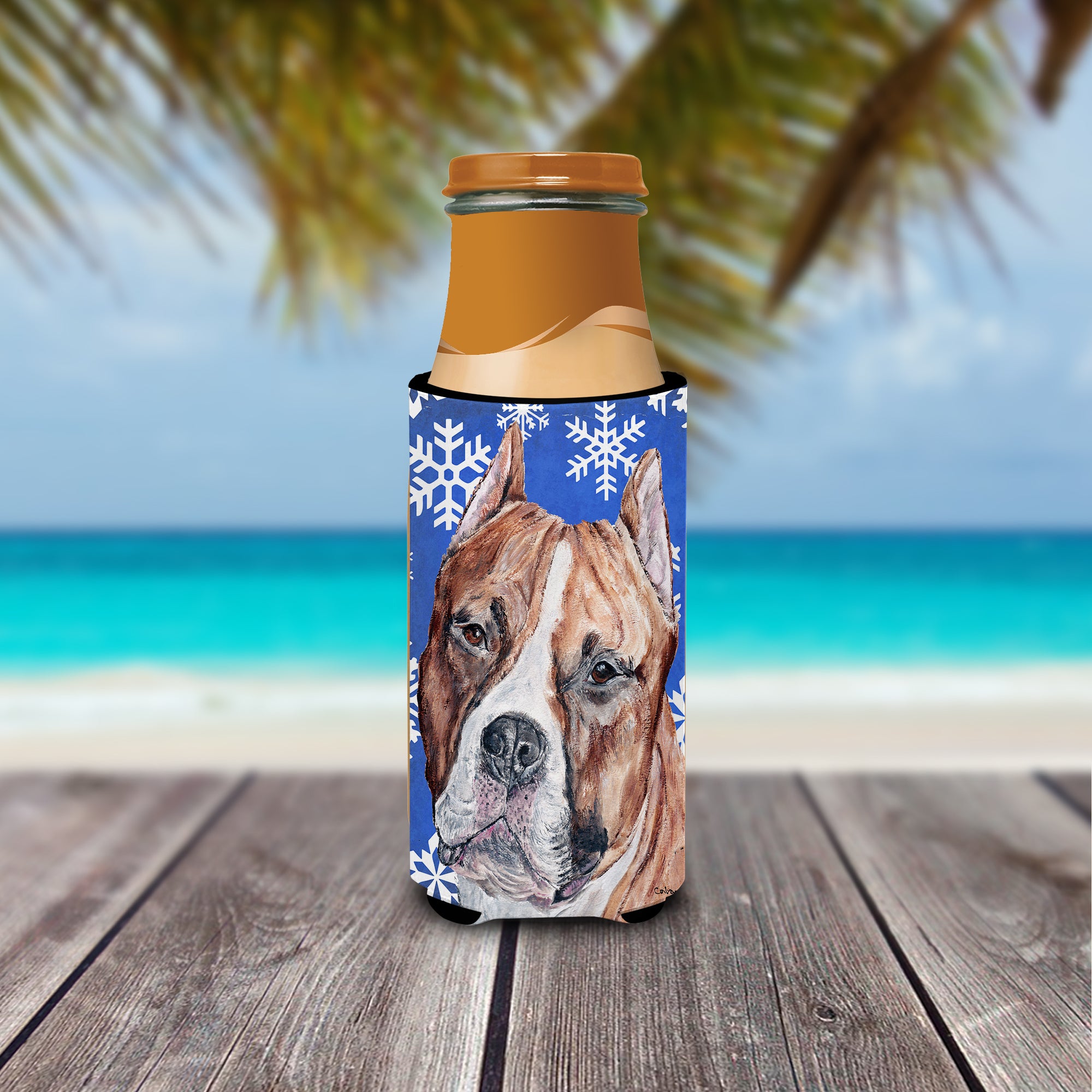Staffordshire Bull Terrier Staffie Winter Snowflakes Ultra Beverage Insulators for slim cans SC9776MUK