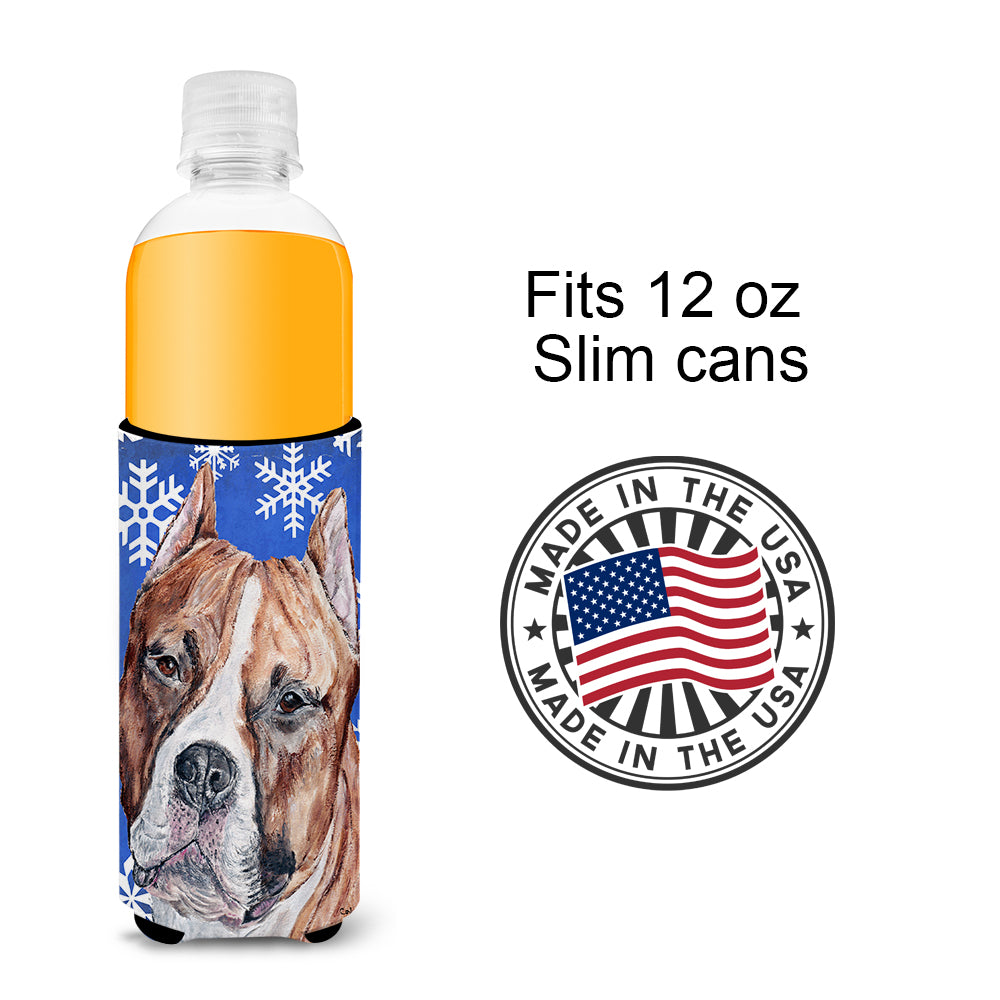 Staffordshire Bull Terrier Staffie Winter Snowflakes Ultra Beverage Insulators for slim cans SC9776MUK