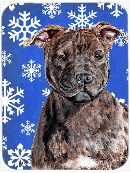 Staffordshire Bull Terrier Staffie Winter Snowflakes Glass Cutting Board Large Size SC9777LCB by Caroline&#39;s Treasures