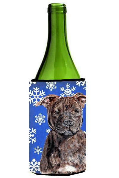 Staffordshire Bull Terrier Staffie Winter Snowflakes Wine Bottle Beverage Insulator Hugger SC9777LITERK by Caroline&#39;s Treasures