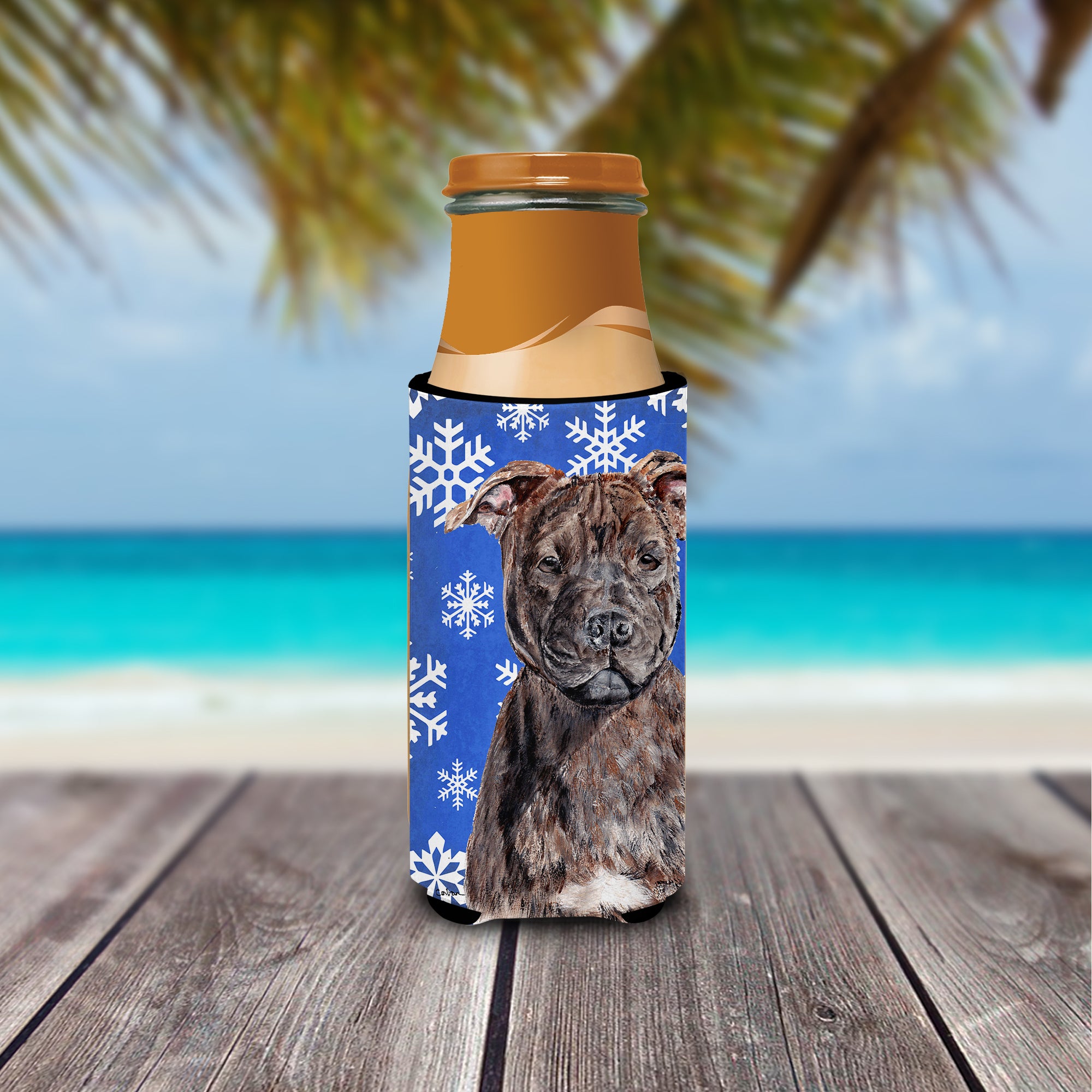 Staffordshire Bull Terrier Staffie Winter Snowflakes Ultra Beverage Insulators for slim cans SC9777MUK.