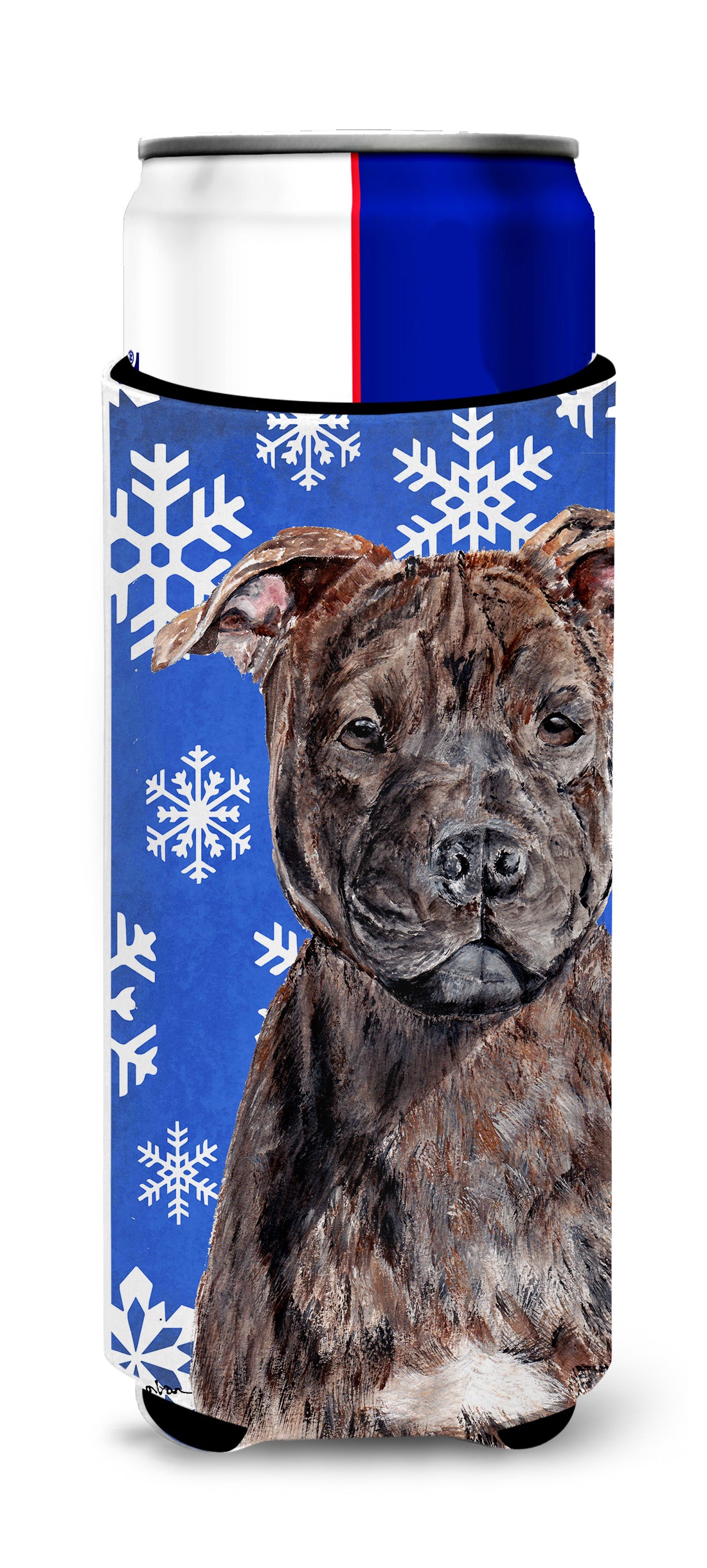 Staffordshire Bull Terrier Staffie Winter Snowflakes Ultra Beverage Insulators for slim cans SC9777MUK