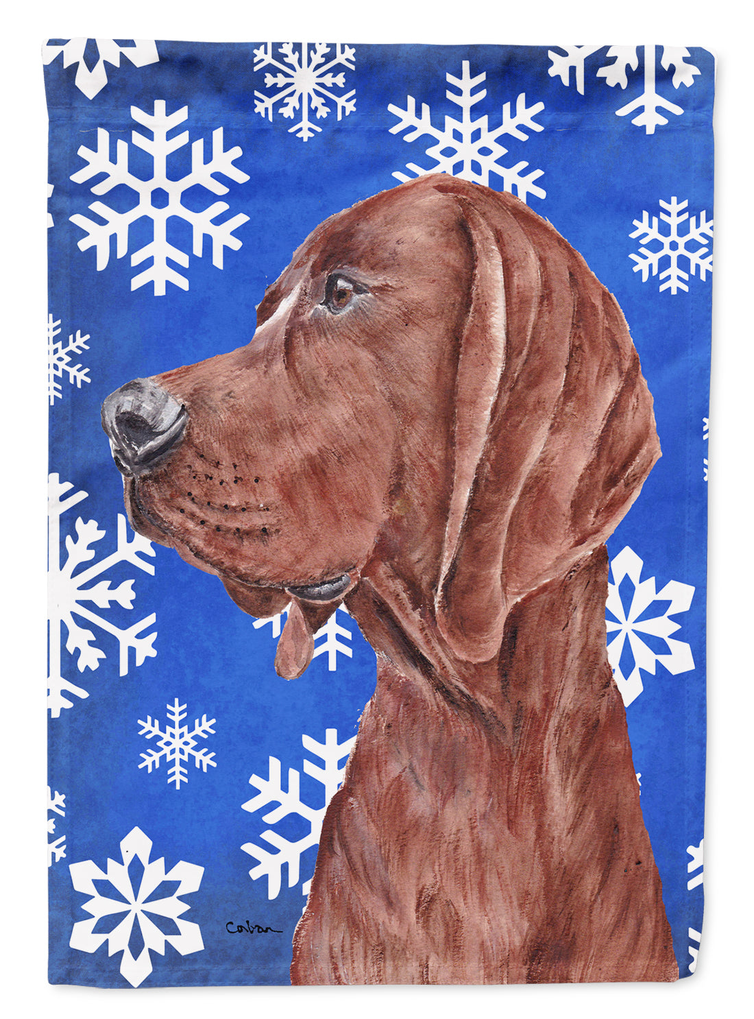 Redbone Coonhound Winter Snowflakes Flag Canvas House Size SC9779CHF