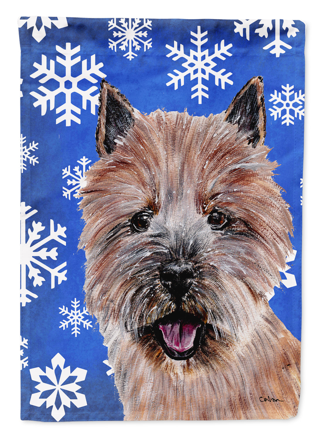 Norwich Terrier Winter Snowflakes Flag Canvas House Size SC9782CHF  the-store.com.