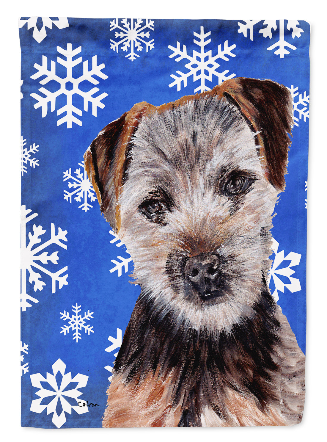 Norfolk Terrier Puppy Winter Snowflakes Flag Canvas House Size SC9783CHF
