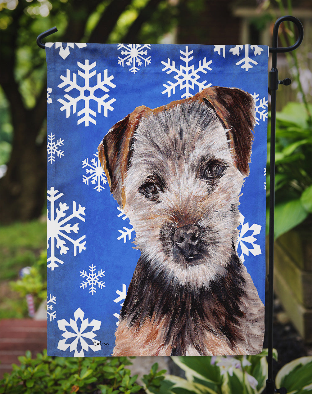 Norfolk Terrier Puppy Winter Snowflakes Flag Garden Size SC9783GF