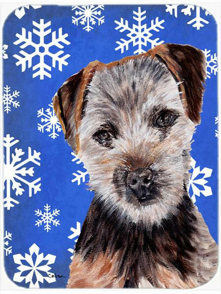 Norfolk Terrier Puppy Winter Snowflakes Glass Cutting Board Large Size SC9783LCB by Caroline&#39;s Treasures