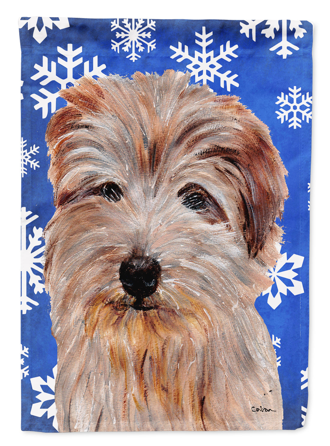 Norfolk Terrier Winter Snowflakes Flag Canvas House Size SC9784CHF  the-store.com.