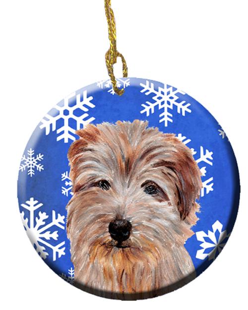 Norfolk Terrier Winter Snowflakes Ceramic Ornament SC9784CO1 by Caroline&#39;s Treasures