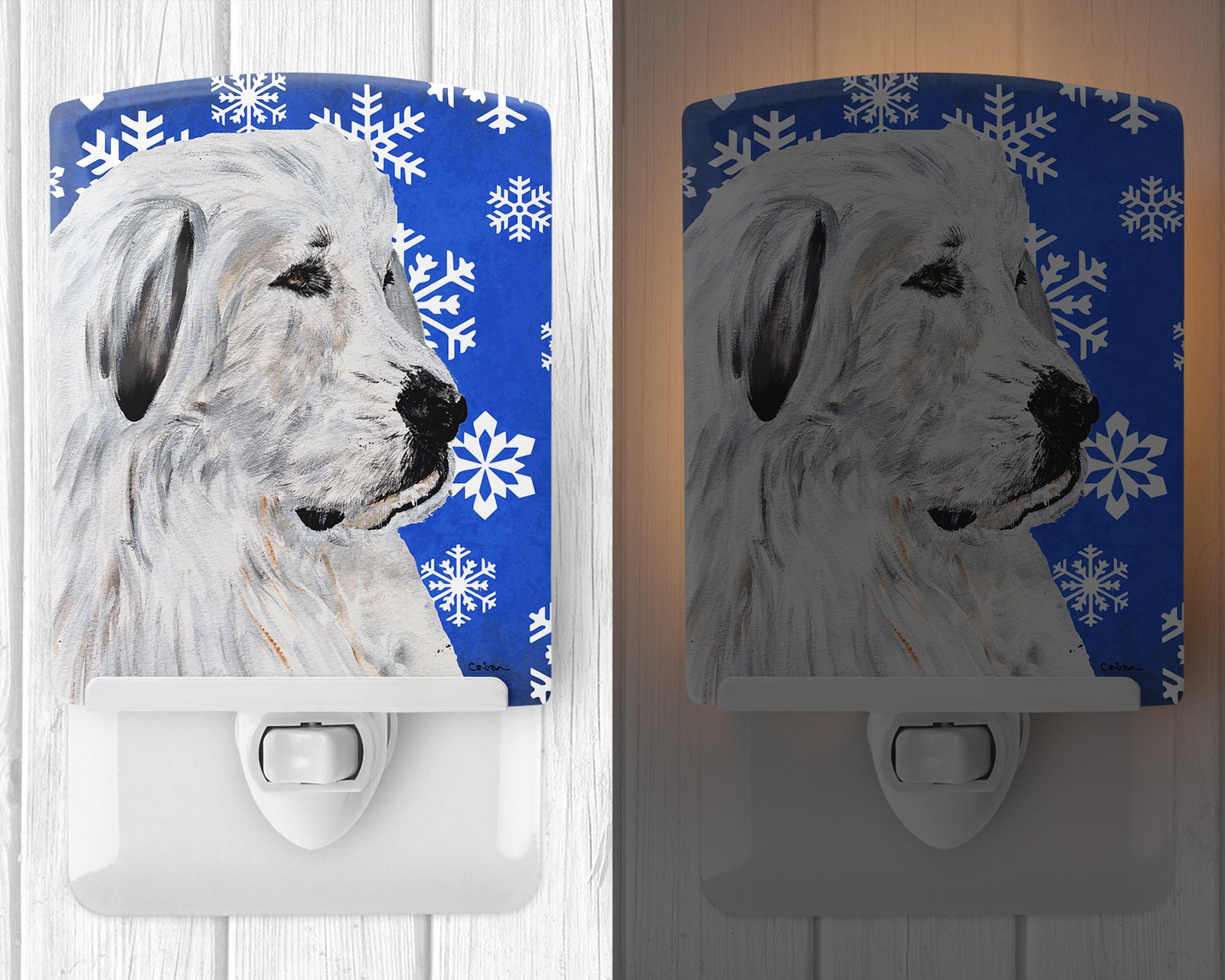 Caroline's Treasures Great Pyrenees Winter Snowflakes Ceramic Night Light SC9786CNL