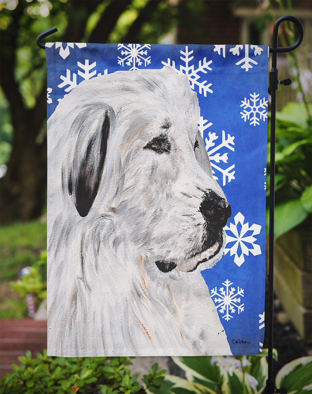 Great Pyrenees Winter Snowflakes Flag Garden Size SC9786GF  the-store.com.