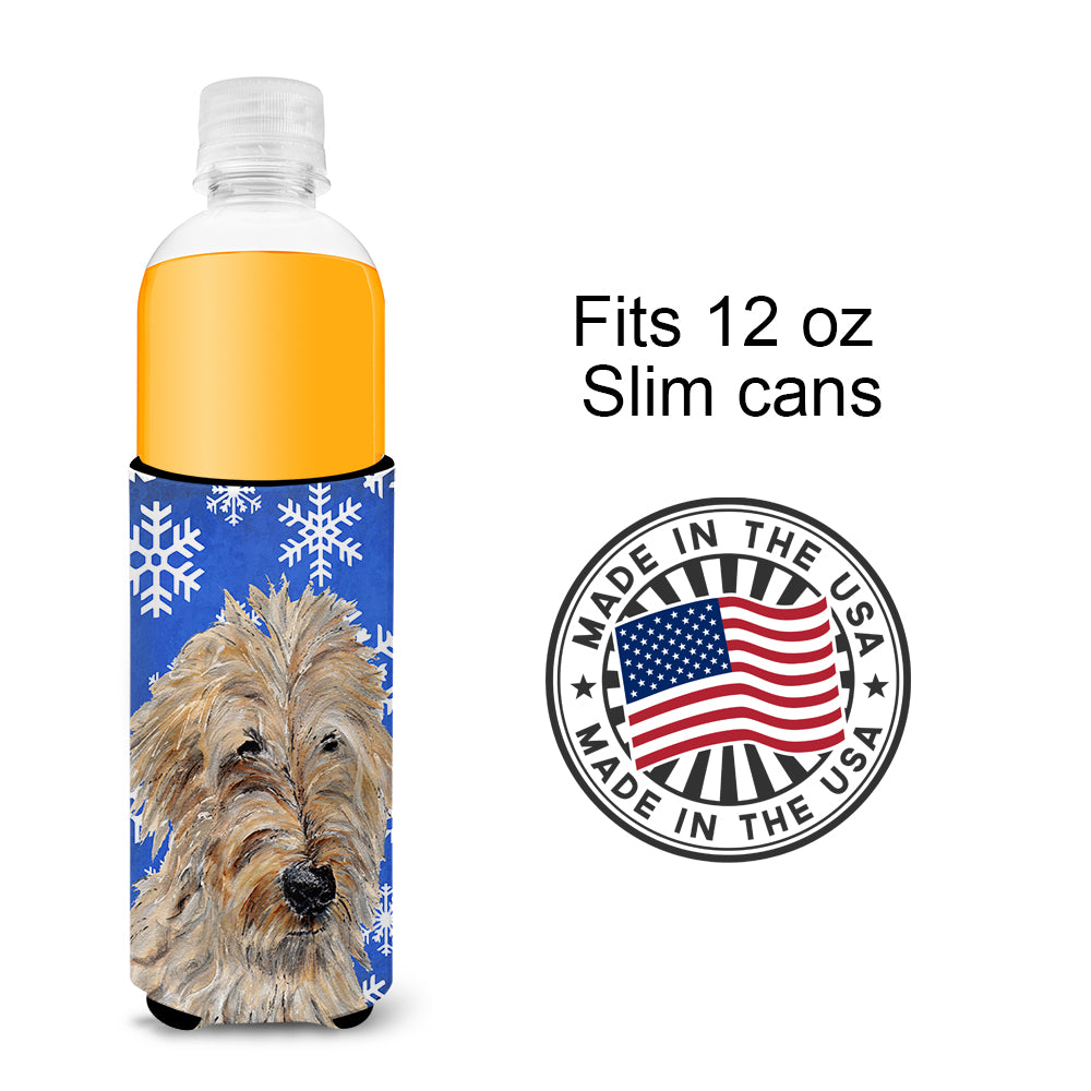 Golden Doodle 2 Winter Snowflakes Ultra Beverage Insulators for slim cans SC9787MUK.