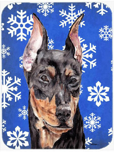 German Pinscher Winter Snowflakes Glass Cutting Board Large Size SC9788LCB by Caroline&#39;s Treasures