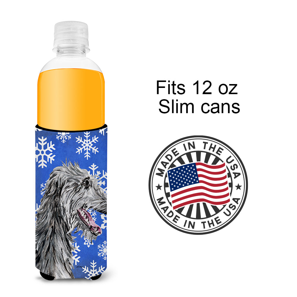 Scottish Deerhound Winter Snowflakes Ultra Beverage Insulators for slim cans SC9789MUK.