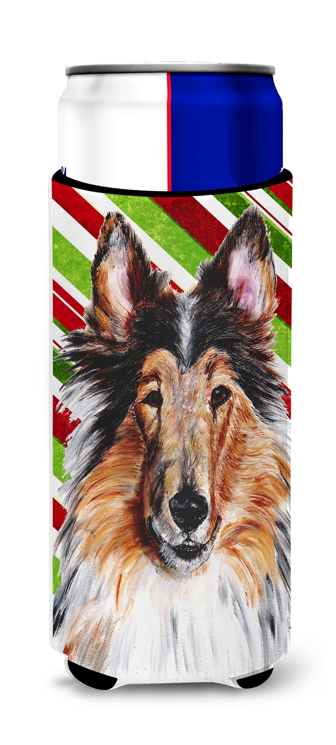 Collie Candy Cane Christmas Ultra Beverage Insulators for slim cans SC9790MUK