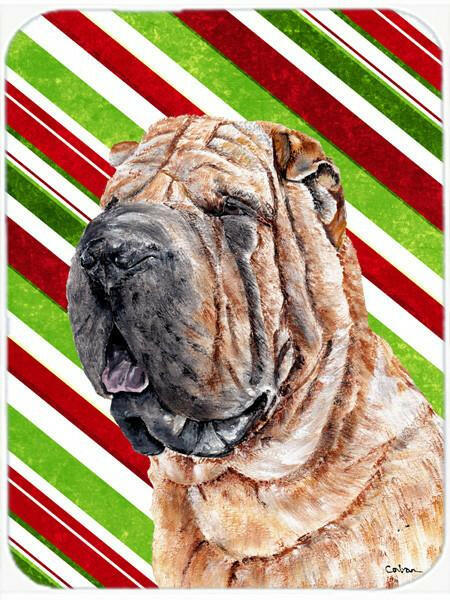 Shar Pei Candy Cane Christmas Glass Cutting Board Large Size SC9791LCB by Caroline&#39;s Treasures