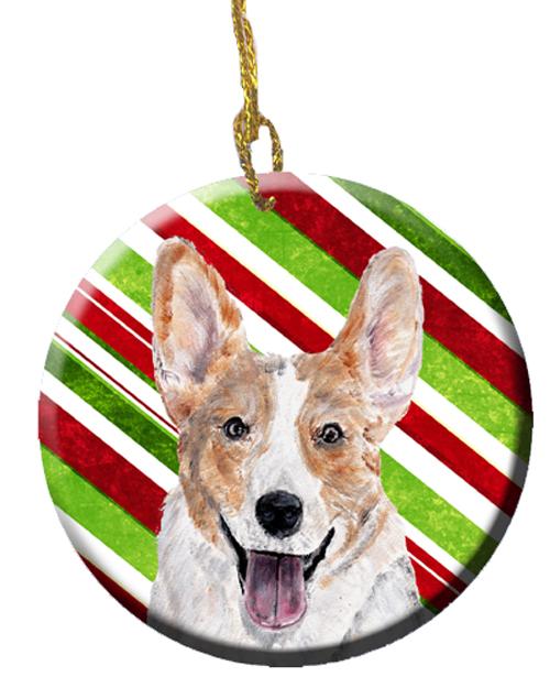 Caroline's Treasures Cardigan Corgi Candy Cane Christmas Ornament - Round Ceramic Ornament – Artist-Designed Keepsake Decoration SC9792CO1
