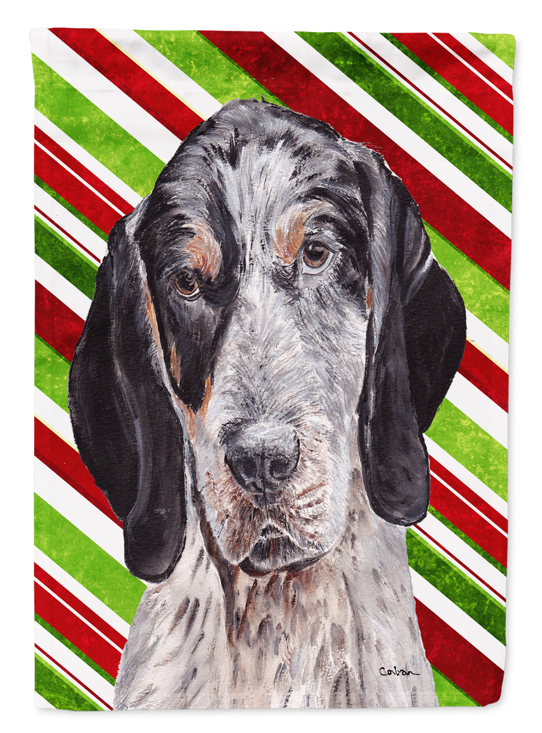 Blue Tick Coonhound Candy Cane Christmas Flag Canvas House Size SC9793CHF  the-store.com.