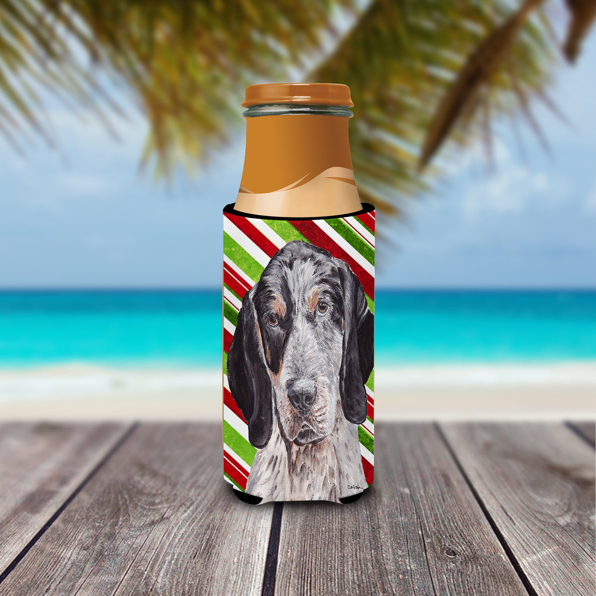 Caroline's Treasures Blue Tick Coonhound Candy Cane Christmas Slim Can Hugger – Fun & Functional Drink Coolers SC9793MUK