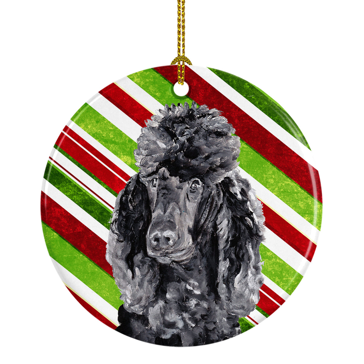 Black Standard Poodle Candy Cane Christmas Ceramic Ornament SC9794CO1 - the-store.com