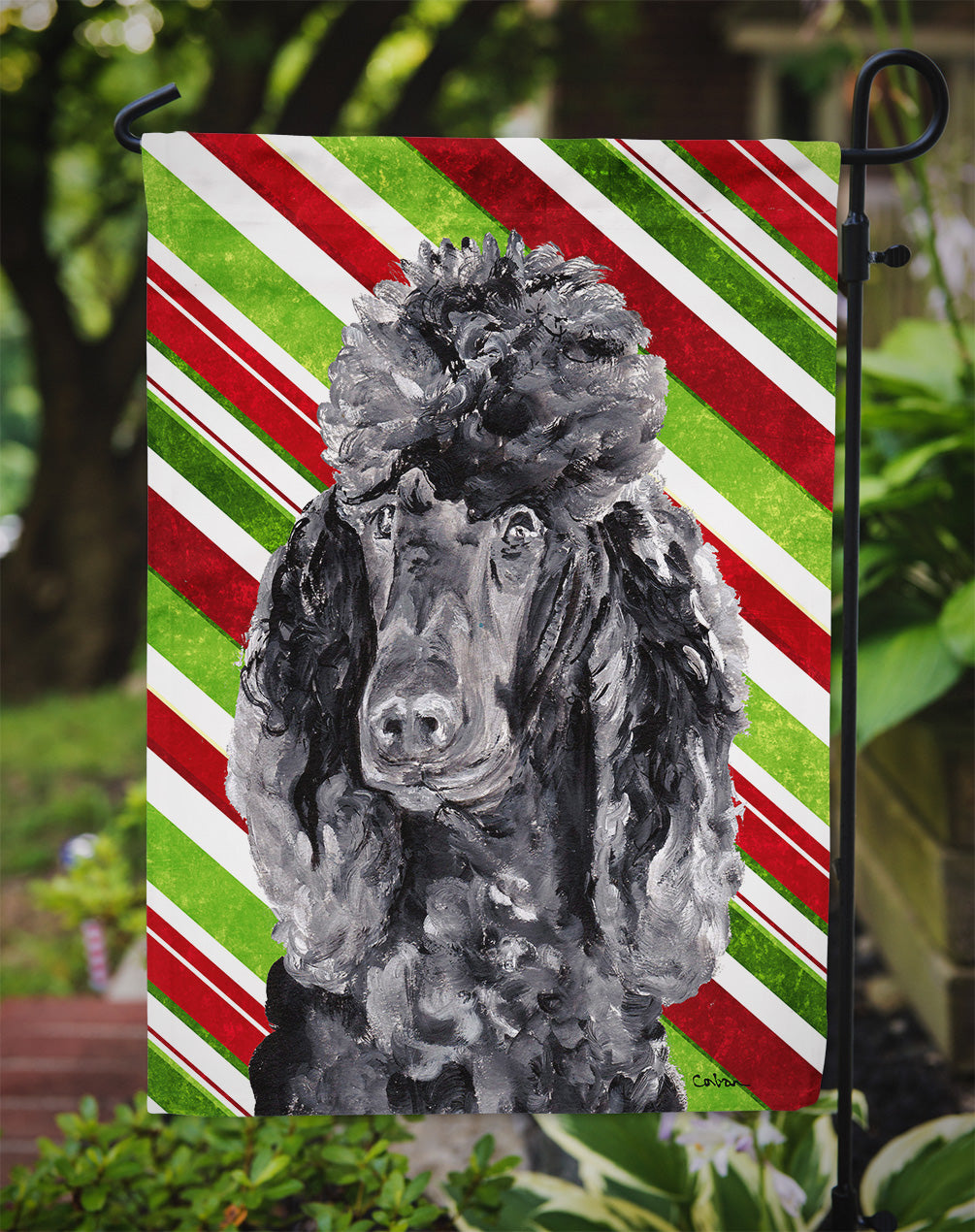 Black Standard Poodle Candy Cane Christmas Flag Garden Size