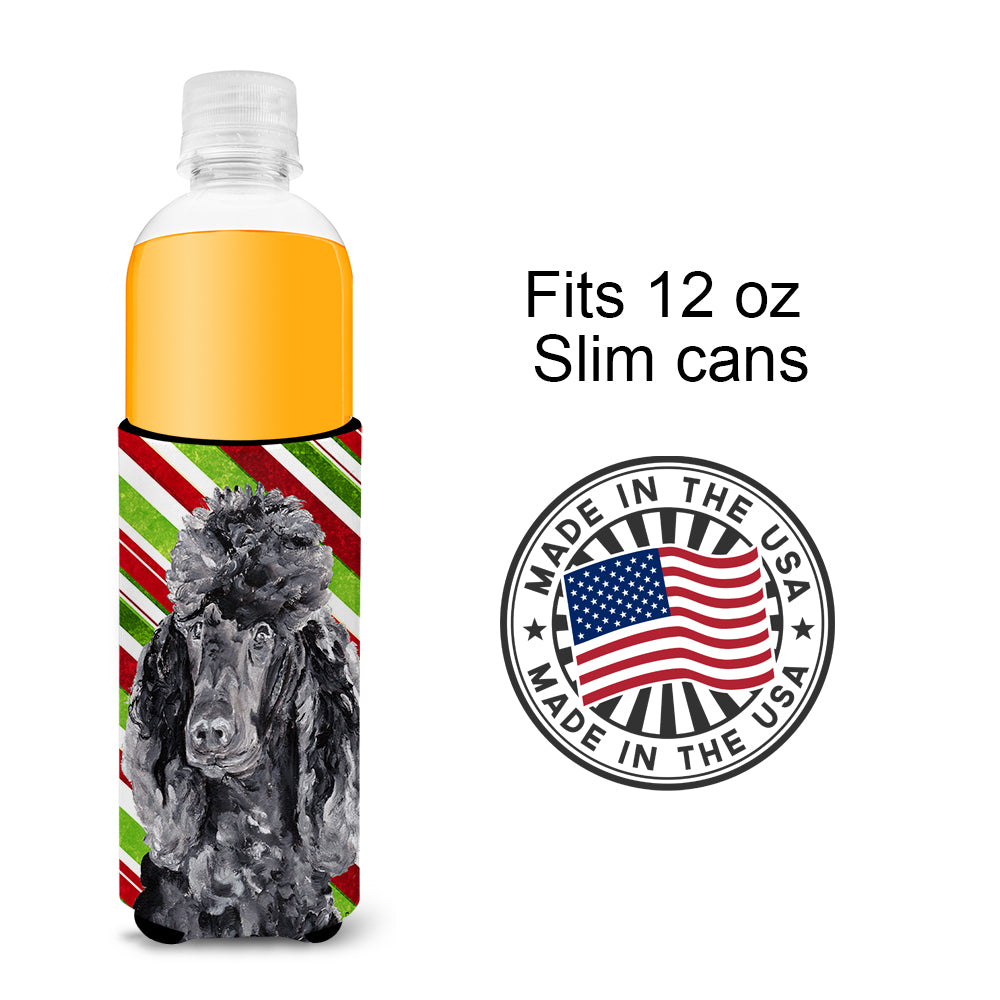 Isolateurs de boisson de Noël ultra caniche standard noir Caniche Candy Cane pour canettes minces SC9794MUK