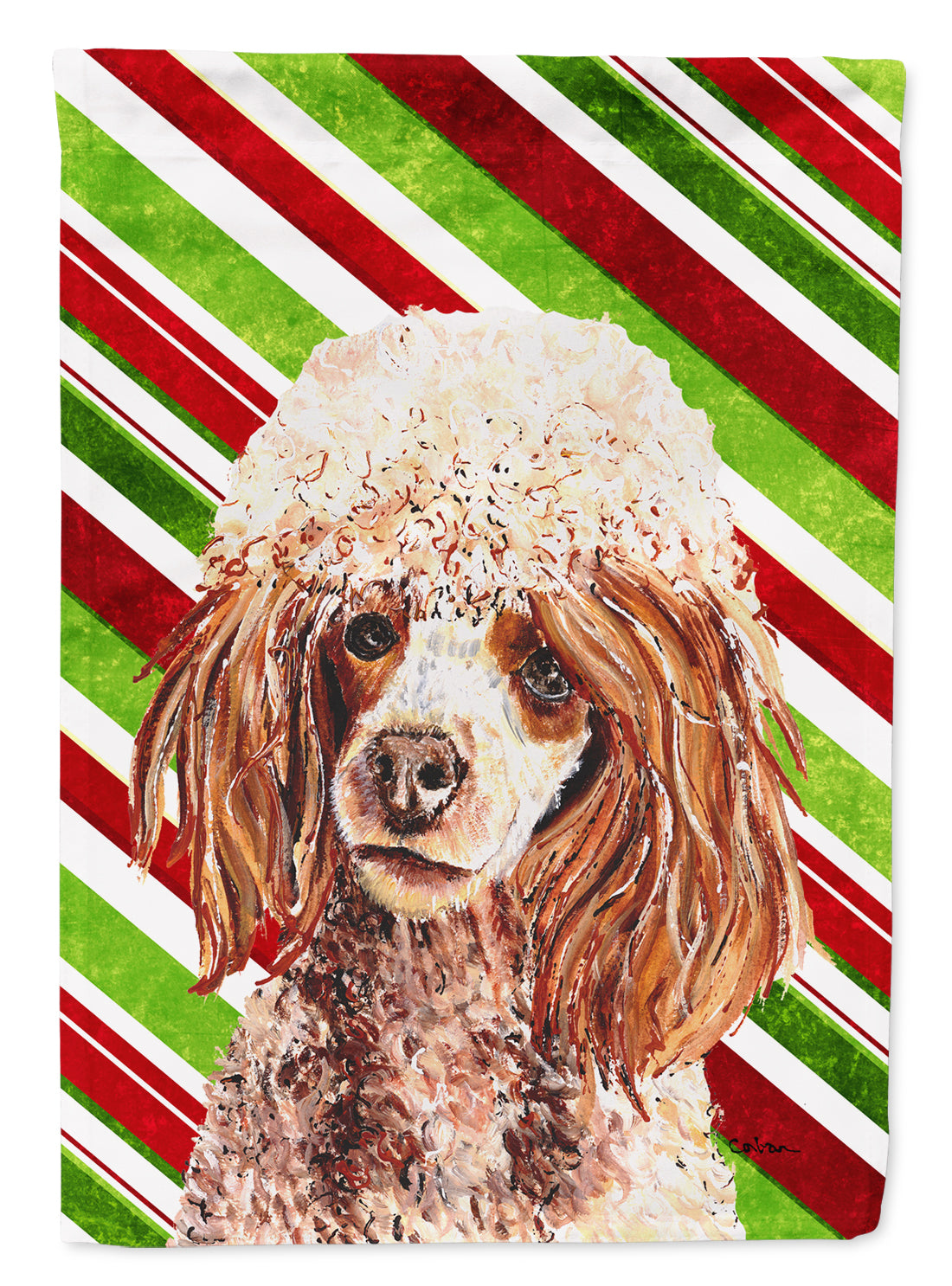 Red Miniature Poodle Candy Cane Christmas Flag Canvas House Size SC9795CHF  the-store.com.