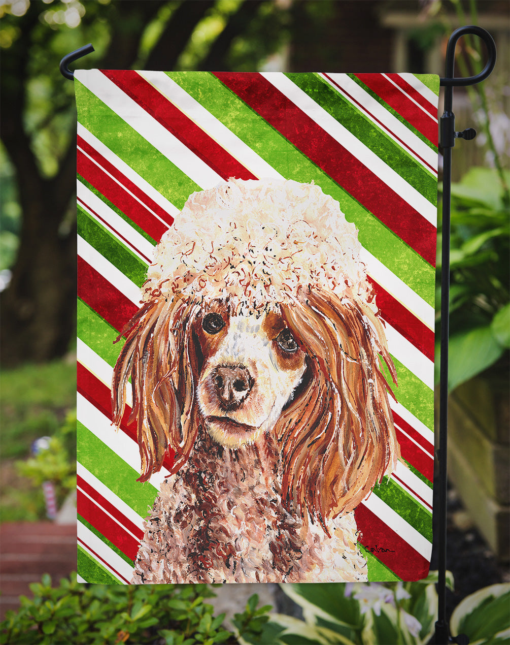 Red Miniature Poodle Candy Cane Christmas Flag Garden Size SC9795GF  the-store.com.