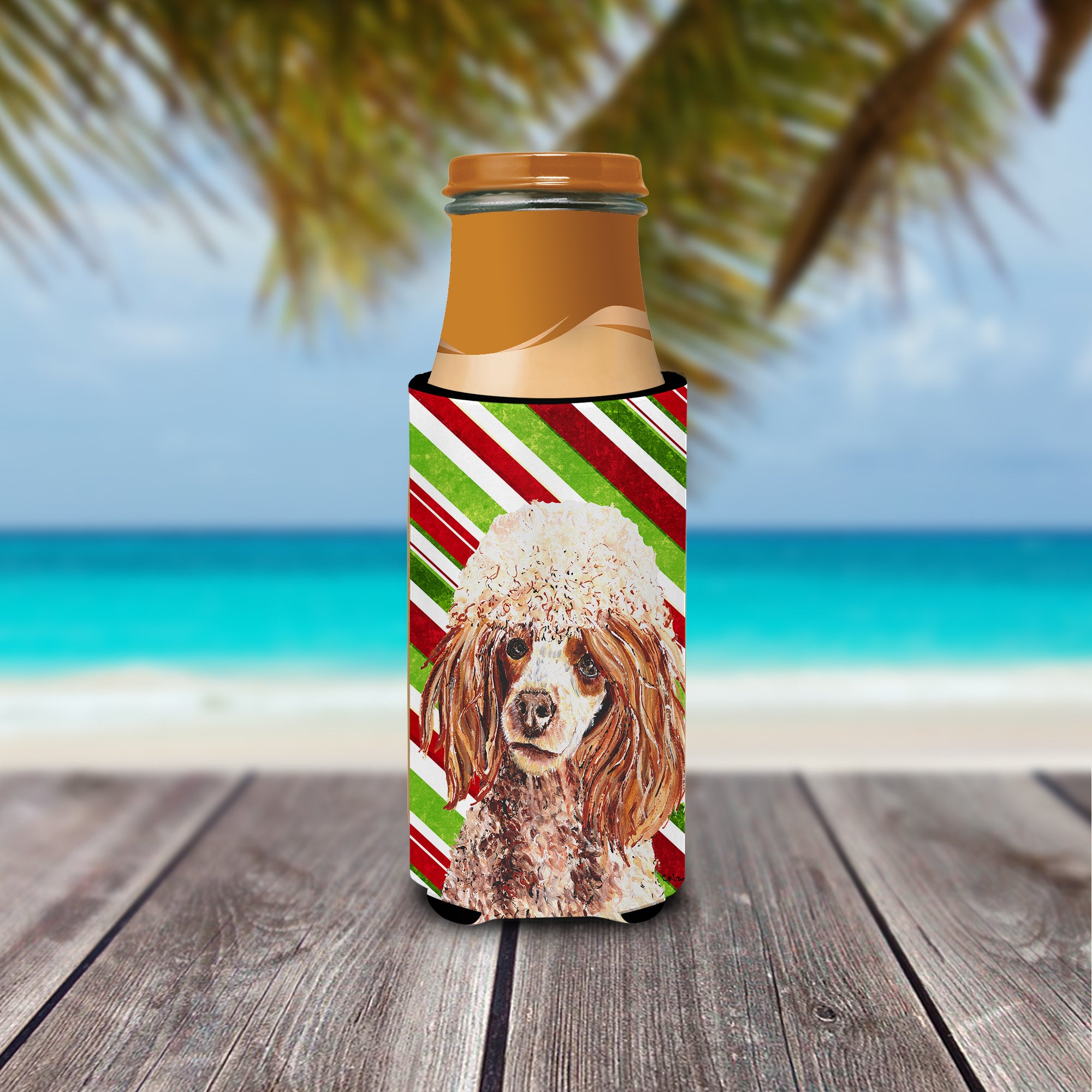 Red Miniature Poodle Candy Cane Christmas Ultra Beverage Insulators for slim cans SC9795MUK.