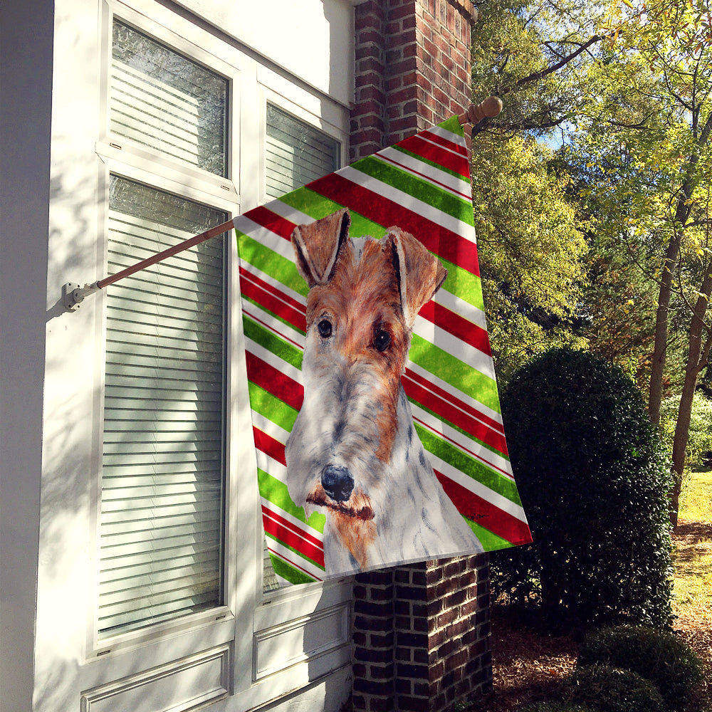 Wire Fox Terrier Candy Cane Christmas Flag Canvas House Size SC9796CHF  the-store.com.